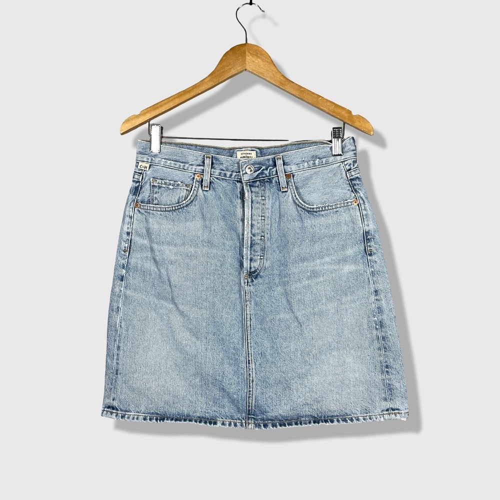 Citizens of Humanity Denim Skirt Womens 29 Light Wash Distressed Premium Vintage